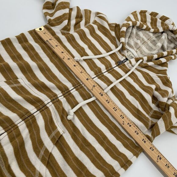 C&S Check and Stripe Terry Cloth Full Zip Hooded Jacket M Cream White Striped - Picture 5 of 6